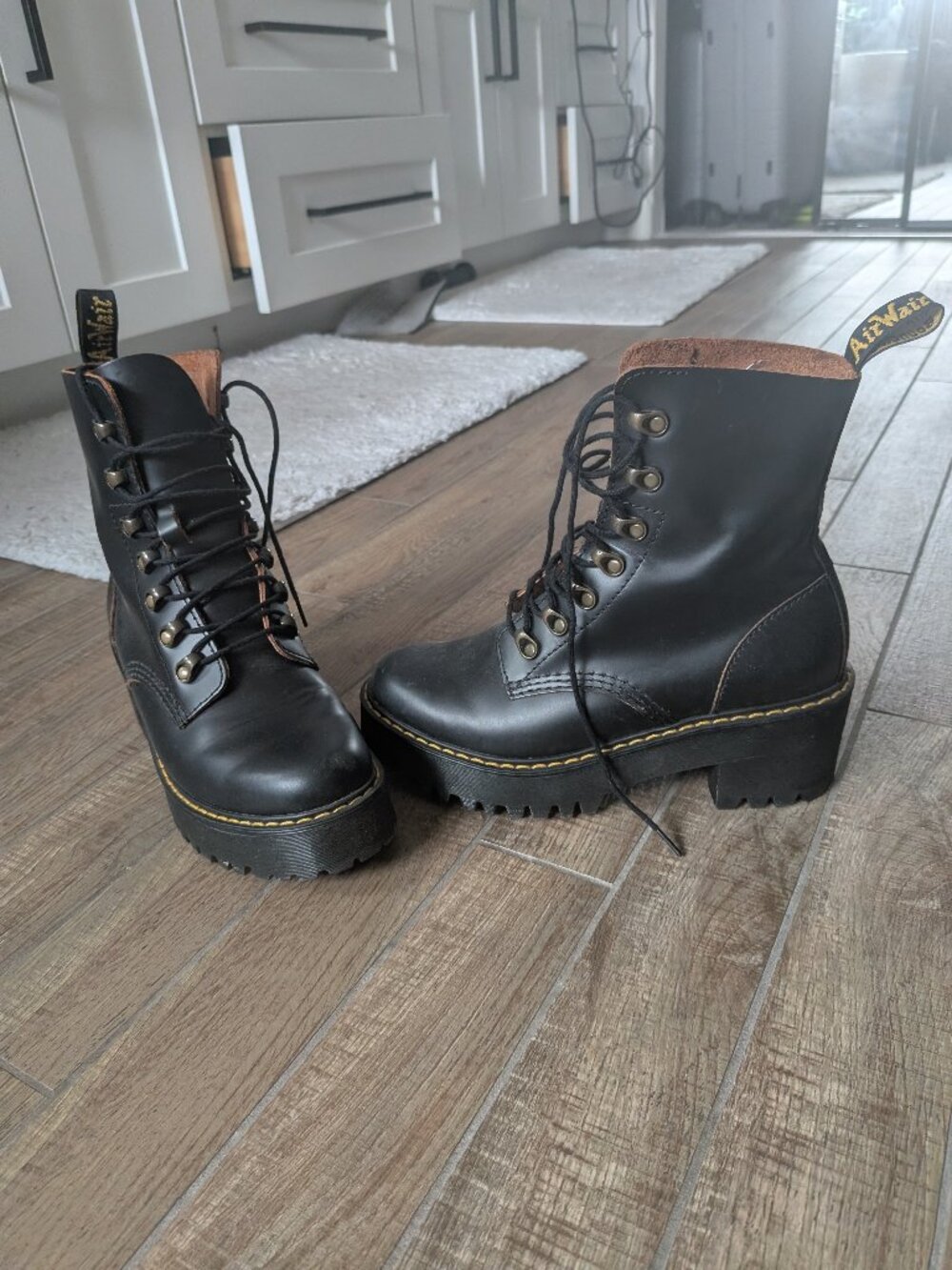 Dr. Martens Leona Platform Lace-Up Boots - Black Leather